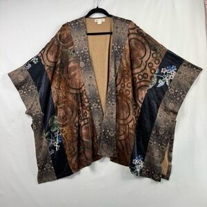 Casual Express Kimono Wrap Womens One Size Duster Boho Floral Mixed Media Artsy